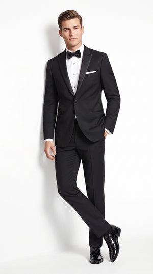 Men's Black Peak Lapel Wedding Tuxedo – Modern Fit Single-Breasted Formal Prom & Groom Tuxedo Suit