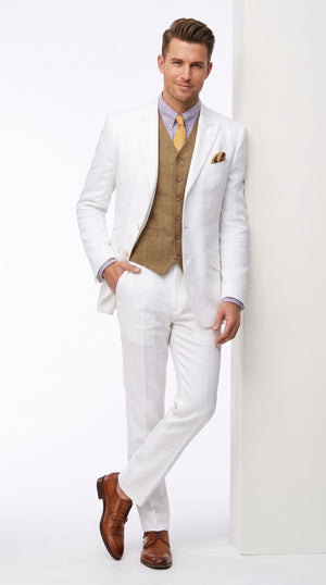 Men's Off-White Great Gatsby Suit – Leonardo DiCaprio Inspired Modern Fit 1920s Vintage Wedding Suit