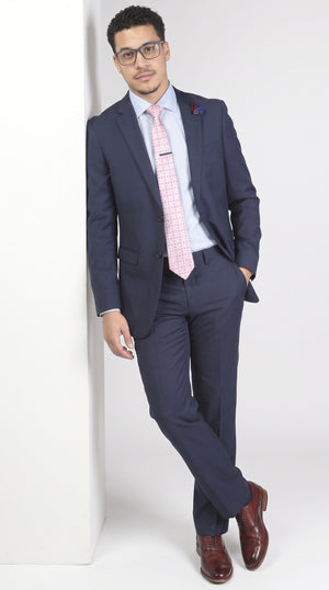 Men's Navy Blue Modern Fit 2-Button Suit – Classic Business, Wedding & Formal Dress Suit with Notch Lapel