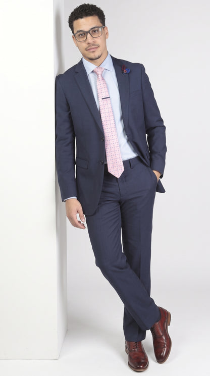 Men's Navy Blue Modern Fit 2-Button Suit – Classic Business, Wedding & Formal Dress Suit with Notch Lapel