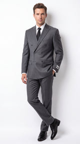 Men’s Grey Double Breasted Suit – 6 Button Classic Fit Formal Business Wedding Suit