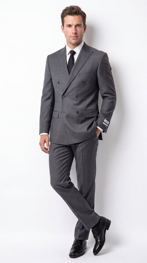 Men’s Grey Double Breasted Suit – 6 Button Classic Fit Formal Business Wedding Suit