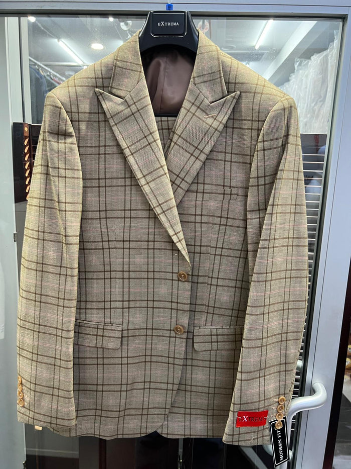 Men's Tan Plaid Blazer – Windowpane Checkered Taupe Colar with Conservative burgunsih Pattern Mix Perfect For Business - Image 6