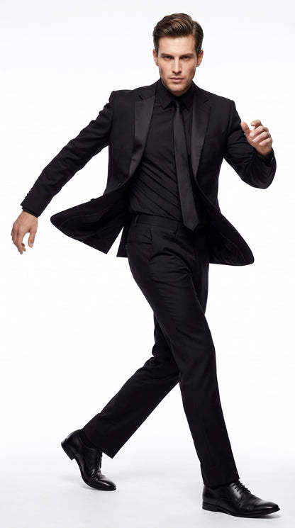 Men’s Black 2-Button Tuxedo Package Deal – Black Dress Shirt & Tie Formal Suit Set