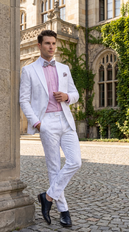 Men’s White Paisley Floral Suit – 2-Piece Wedding, Prom & Party Jacket and Pants