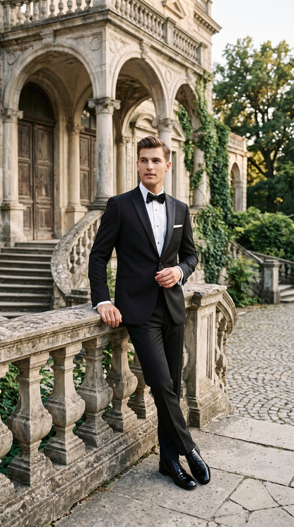 Men's Black Peak Lapel Wedding Tuxedo – Modern Fit Single-Breasted Formal Prom & Groom Tuxedo Suit