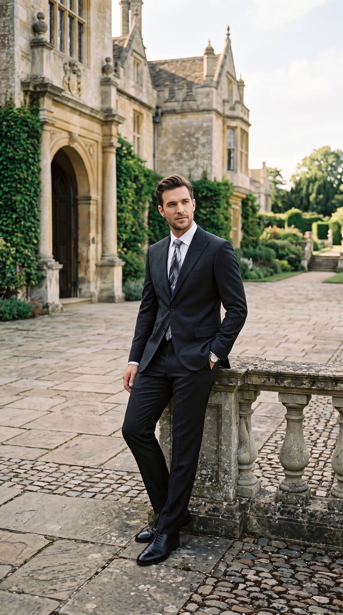 Men's Extra Fine Wool Black Suit – Classic 2 Button Peak Lapel Formal Business & Wedding Suit (Also Available in Dark Navy)