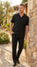 Men’s Black Big and Tall Walking Suit with Short Sleeve Shirt and Matching Pants, Casual Suit up to 6XL