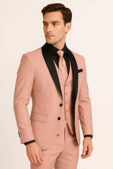 Men's Light Pink 3-Piece Tuxedo Suit with Black Satin Shawl Lapel – Formal Wear - Ultra Slim Fitted in Blush color - Image 4