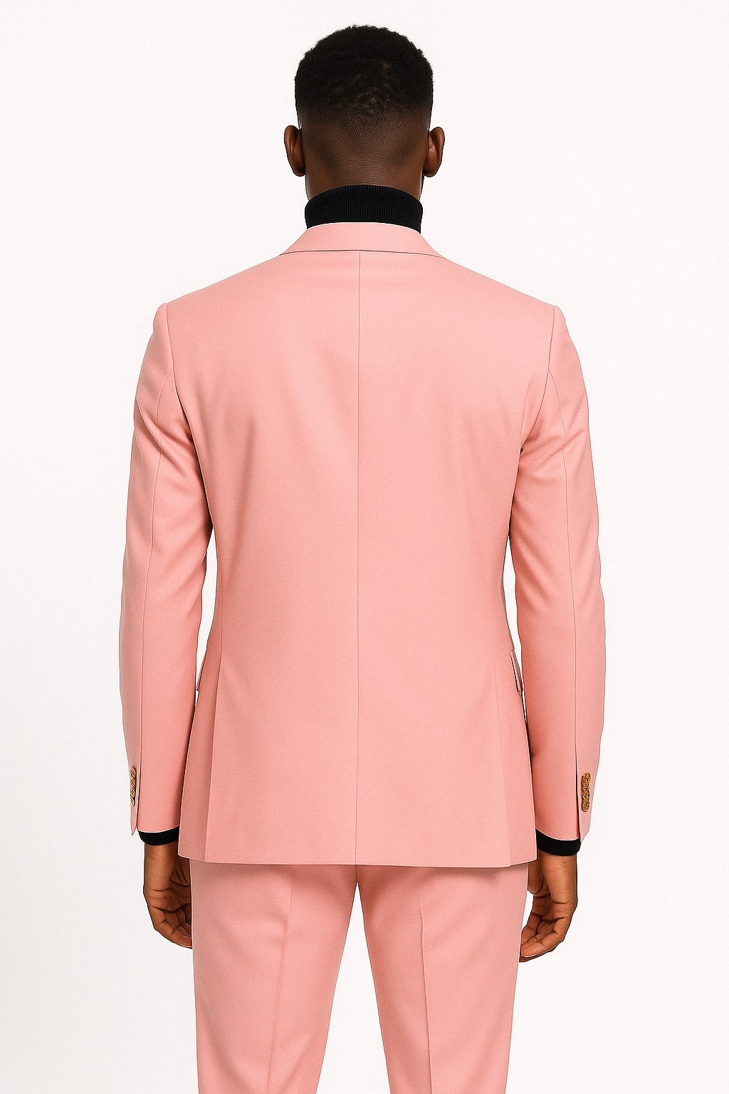 Mens Pink Double-Breasted Suit with Gold Buttons Modern Fit