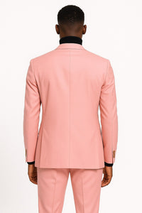 Mens Pink Double-Breasted Suit with Gold Buttons