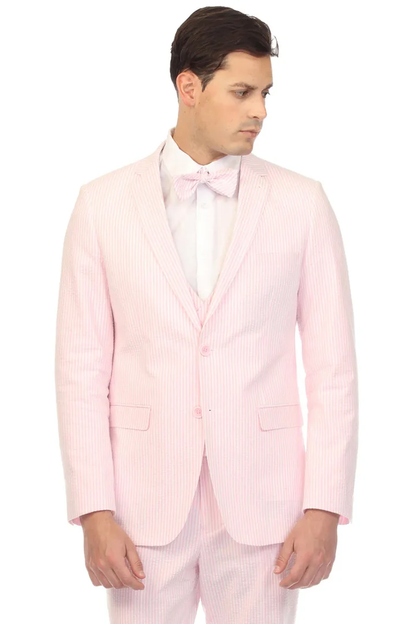 Mens Easter Suit - Jacket and Pants in Summer Color Pink Pinstripe  Light Weight Modern Fit