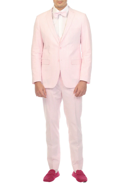 Mens Easter Suit - Jacket and Pants in Summer Color Pink Pinstripe  Light Weight Modern Fit