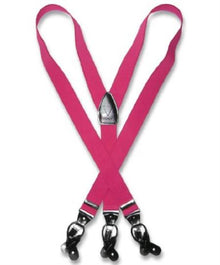 Men'S Hot Pink Fuchsia ~ Fuschia ~ Hot Pink Suspenders For Men Y Shape Back Elastic Button & Clip Convertible