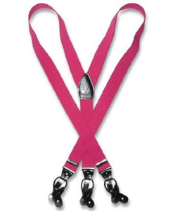 Men'S Hot Pink Fuchsia ~ Fuschia ~ Hot Pink Suspenders For Men Y Shape Back Elastic Button & Clip Convertible