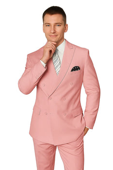 Elegant Men’s Double-Breasted Wool Suit in Soft Blush Pink - Image 2