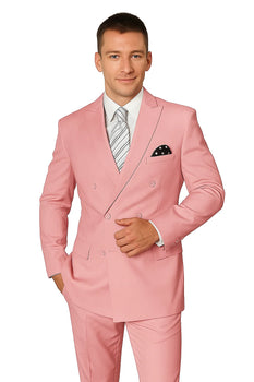 Elegant Men’s Double-Breasted Wool Suit in Soft Blush Pink - Image 3