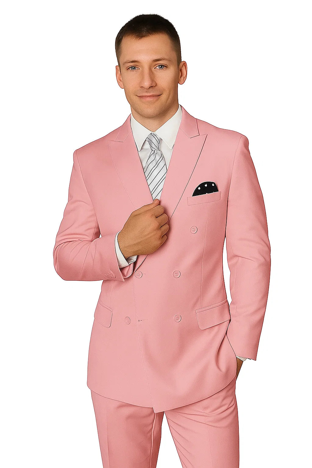 Elegant Men’s Double-Breasted Wool Suit in Soft Blush Pink - Image 8