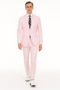 Mens Modern Slim Pink Seersucker Suit