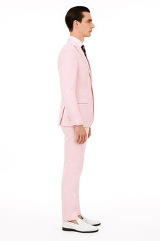 Mens Modern Slim Pink Seersucker Suit