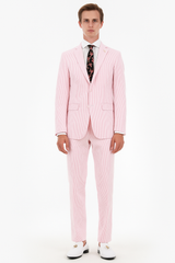 Mens Modern Slim Pink Seersucker Suit