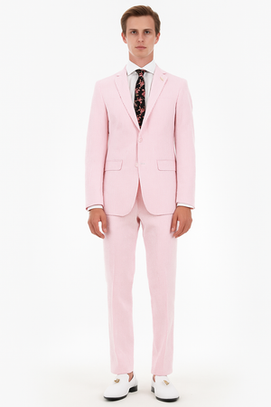 Mens Modern Slim Pink Seersucker Suit