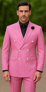 Pink Pinstripe Suit - Double Breasted Suit - Summer Suit