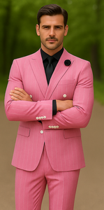 Pink Pinstripe Suit - Double Breasted Suit - Summer Suit