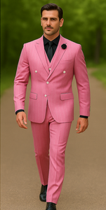 Pink Pinstripe Suit - Double Breasted Suit - Summer Suit