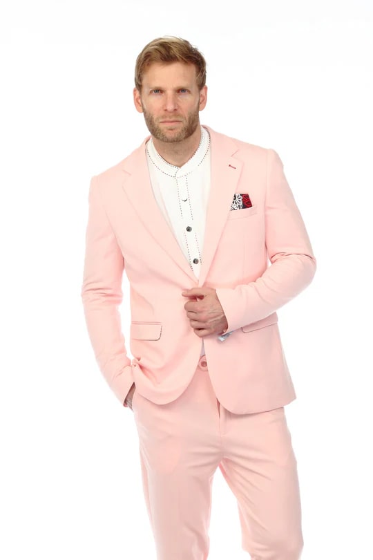 Mens Cotton Stretch Fashion Pink Suit - Image 2