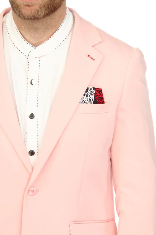 Mens Cotton Stretch Fashion Pink Suit - Image 3
