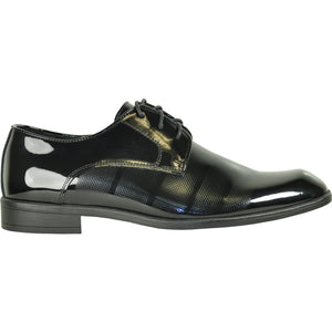 Bravo Mens Classic Patent Textured Tuxedo Oxford Lace Up Dress Shoe in Black