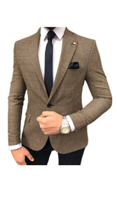 Plaid Blazer - Windowpane Blazer - Brown Blazer