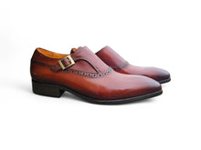 Carrucci Plain Toe Single Monk Loafer in Embossed Lizard Calf Leather