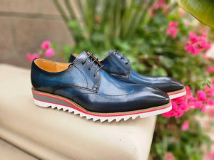 Carrucci Plain Toe Wing-tip Stitching Blucher style Oxford