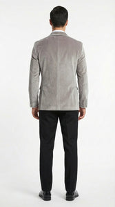 Men's Platinum Velvet Dinner Jacket with Satin Shawl Lapel | Formal Wedding Prom Blazer - Image 2