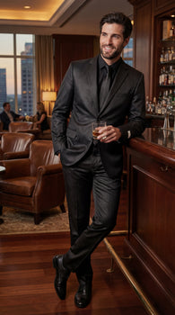 Shiny Metallic Party Black Suit