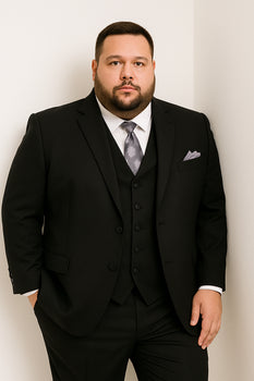 Cheap Plus Size Suits For Men - Big and Tall Suit For Big Guys Solid Black - Image 5