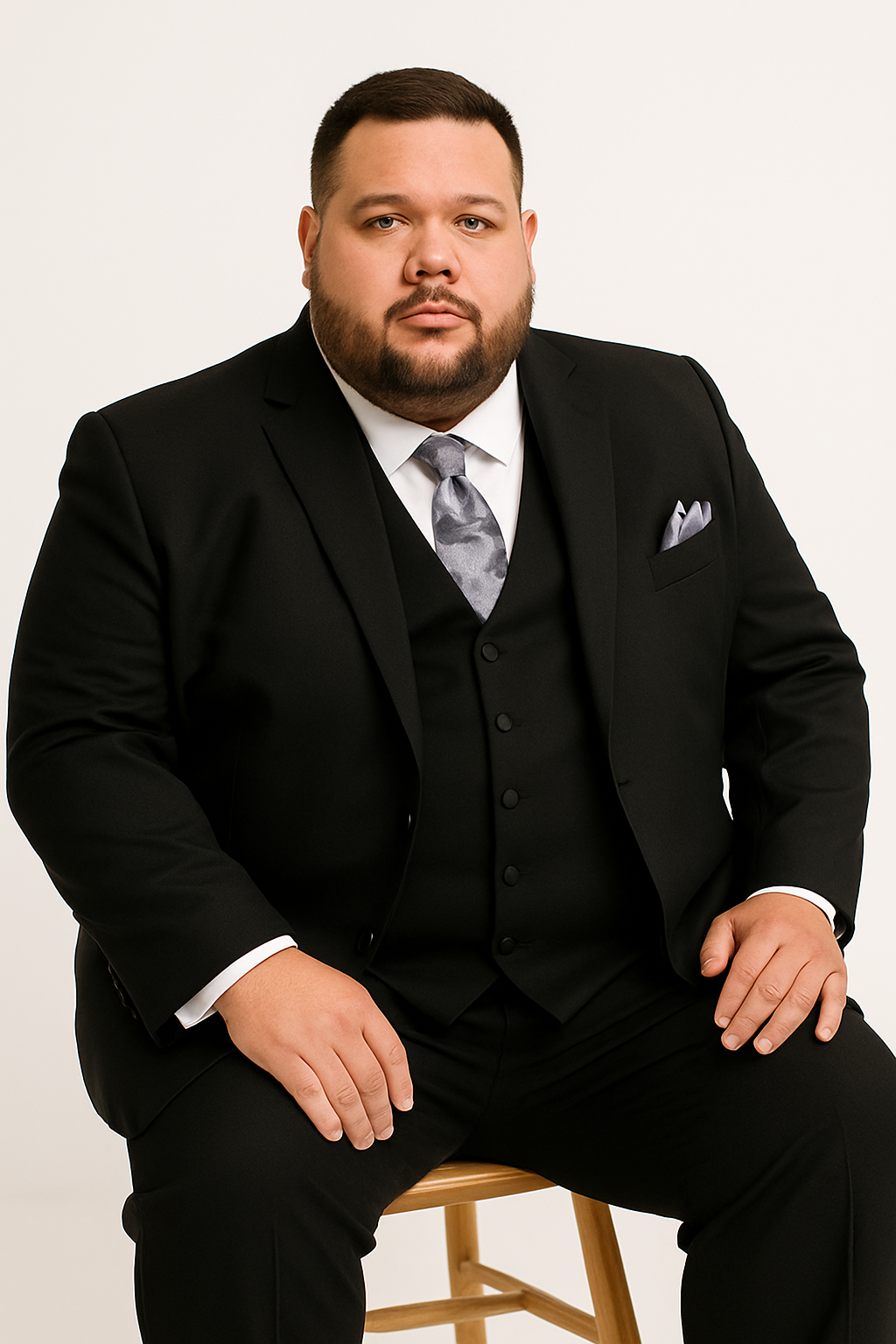 Cheap Plus Size Suits For Men - Big and Tall Suit For Big Guys Solid Black - Image 4