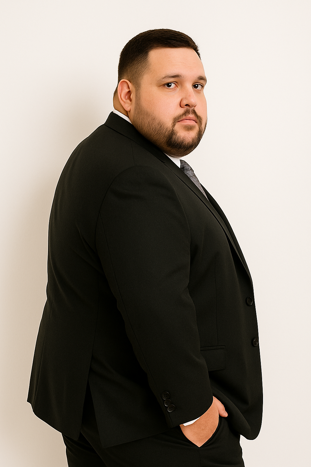 Cheap Plus Size Suits For Men - Big and Tall Suit For Big Guys Solid Black - Image 3