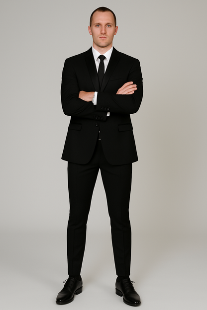 Poly Slim Fit Black Men'S Skinny Tapered Leg Lower Rise Pants Tuxedo