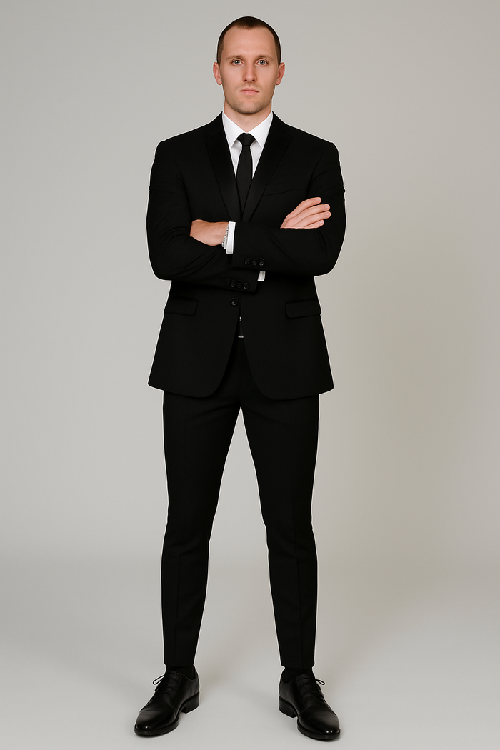 Poly Slim Fit Black Men'S Skinny Tapered Leg Lower Rise Pants Tuxedo