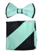 Men's Auqa / Black Polyester Satin dual colors classic Bowtie with hankie - Men's Neck Ties - Mens Dress Tie - Trendy Mens Ties