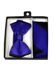 Men's Polyester Black/Purple Satin dual colors classic Bowtie with hankie - Men's Neck Ties - Mens Dress Tie - Trendy Mens Ties