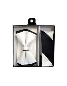 Men's Polyester White/Black Satin dual colors classic Bowtie with hankie - Men's Neck Ties - Mens Dress Tie - Trendy Mens Ties