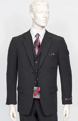 Poplin Fabric Pacelli 3pc Black Suit CAMERON-10000 Classic Fit Pleated Pants Athletic Cut