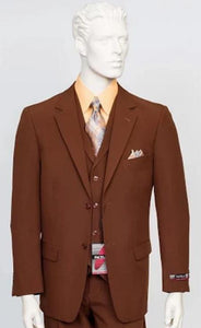Poplin Fabric Pacelli 3pc Light Brown Suit CAMERON-10052 Classic Fit Pleated Pants Athletic Cut