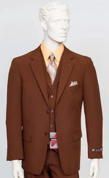 Poplin Fabric Pacelli 3pc Light Brown Suit CAMERON-10052 Classic Fit Pleated Pants Athletic Cut