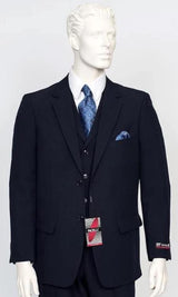 Poplin Fabric Pacelli 3pc Navy Suit CAMERON-10001 Classic Fit Pleated Pants Athletic Cut