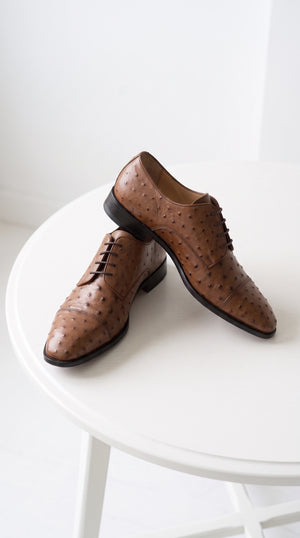 Zelli Andrea Men’s Brandy Ostrich Cap Toe Shoes, Exotic Lace-Up Formal Dress Shoes